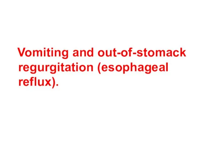 Vomiting and out-of-stomack regurgitation (esophageal reflux).