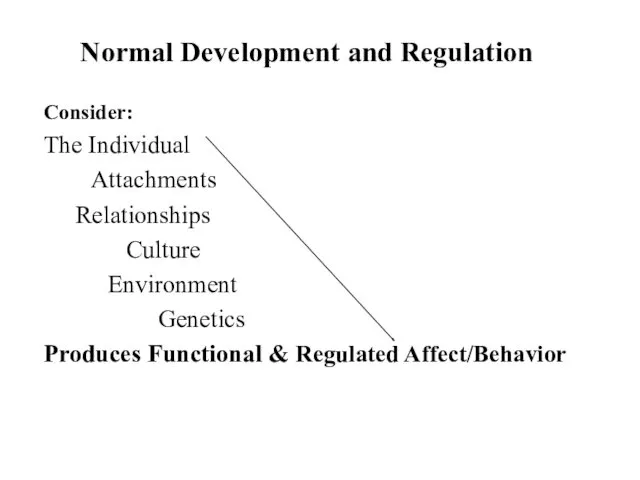 Normal Development and Regulation Consider: The Individual Attachments Relationships Culture