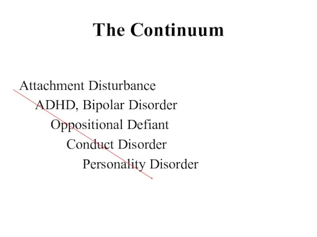 The Continuum Attachment Disturbance ADHD, Bipolar Disorder Oppositional Defiant Conduct Disorder Personality Disorder