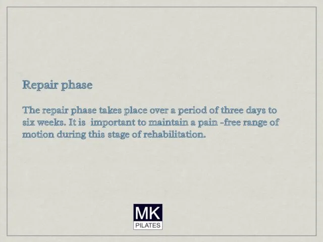 Repair phase The repair phase takes place over a period