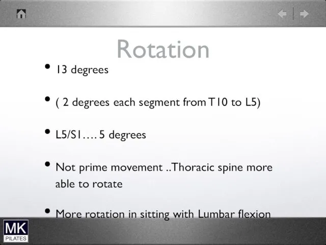 Rotation 13 degrees ( 2 degrees each segment from T10