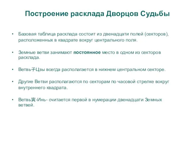 Построение расклада Дворцов Судьбы Базовая таблица расклада состоит из двенадцати