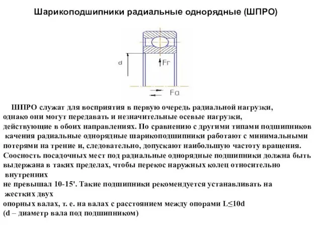 Шарикоподшипники радиальные однорядные (ШПРО) ШПРО служат для восприятия в первую