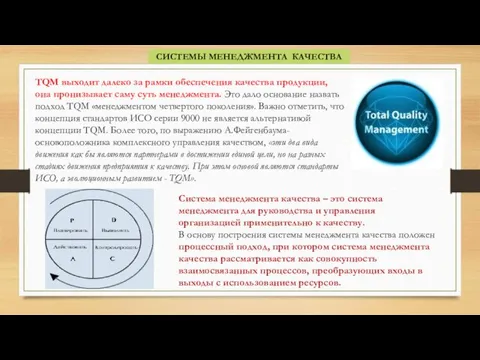 СИСТЕМЫ МЕНЕДЖМЕНТА КАЧЕСТВА TQM выходит далеко за рамки обеспечения качества