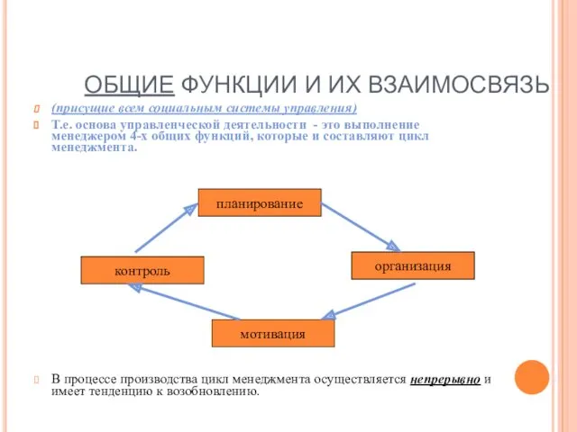 ОБЩИЕ ФУНКЦИИ И ИХ ВЗАИМОСВЯЗЬ (присущие всем социальным системы управления)