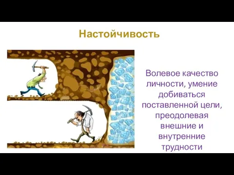 Настойчивость Волевое качество личности, умение добиваться поставленной цели, преодолевая внешние и внутренние трудности