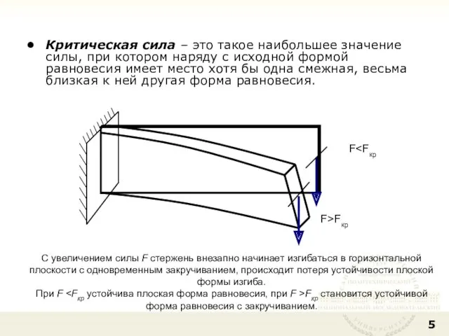 F F>Fкр Критическая сила – это такое наибольшее значение силы,