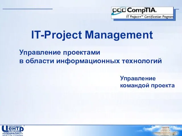 IT-Project Management Управление проектами в области информационных технологий Управление командой проекта