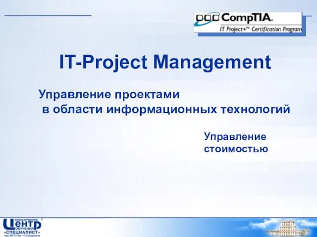 IT-Project Management Управление проектами в области информационных технологий Управление стоимостью