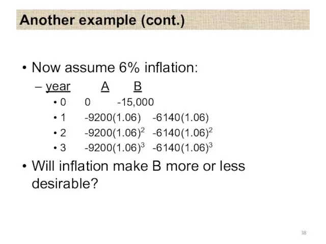 Another example (cont.) Now assume 6% inflation: year A B