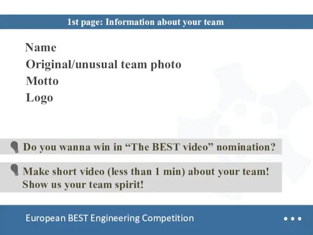 Team Design European BEST Engineering Competition Do you wanna win