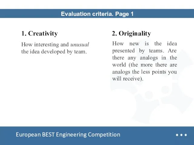 Team Design European BEST Engineering Competition Evaluation criteria. Page 1