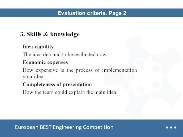 Team Design European BEST Engineering Competition Evaluation criteria. Page 2