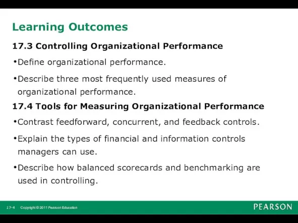 17.3 Controlling Organizational Performance Define organizational performance. Describe three most