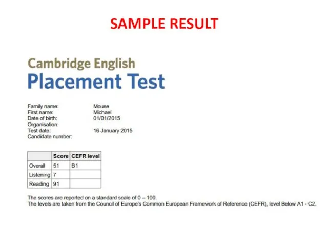 SAMPLE RESULT