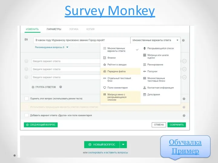 Survey Monkey Обучалка Пример