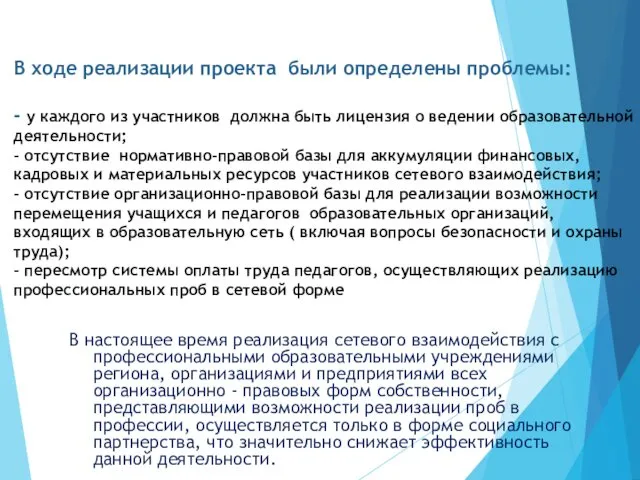 В ходе реализации проекта были определены проблемы: - у каждого из участников должна