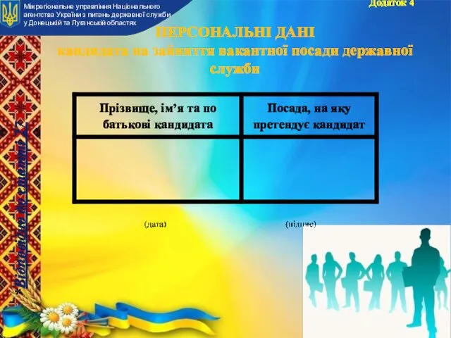 Додаток 4 ПЕРСОНАЛЬНІ ДАНІ кандидата на зайняття вакантної посади державної