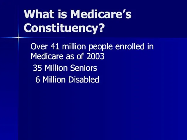 What is Medicare’s Constituency? Over 41 million people enrolled in