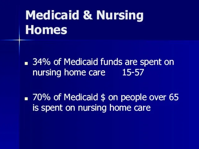 Medicaid & Nursing Homes 34% of Medicaid funds are spent