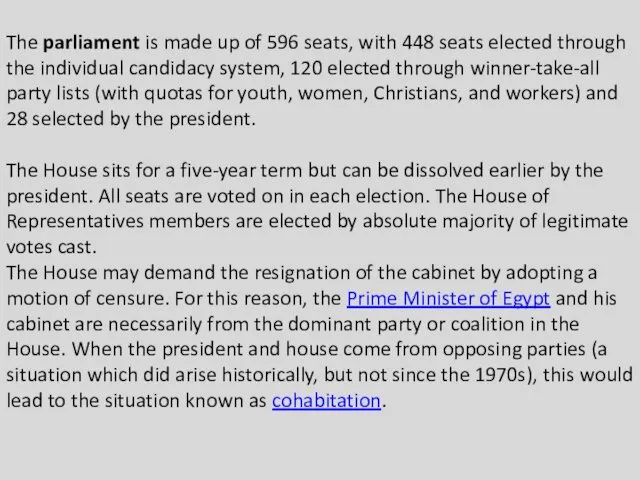 The parliament is made up of 596 seats, with 448
