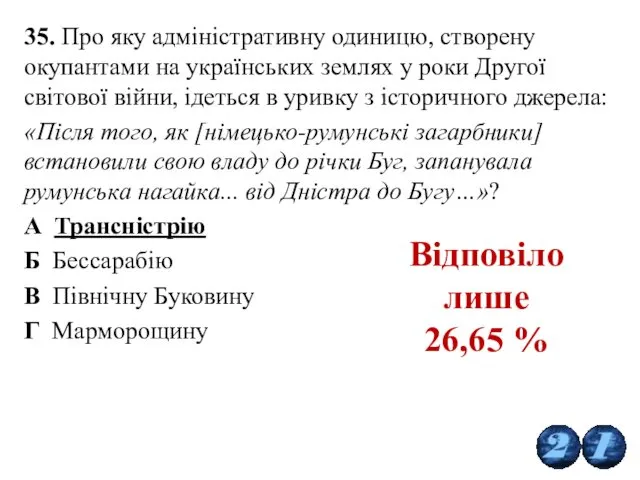 35. Про яку адміністративну одиницю, створену окупантами на українських землях