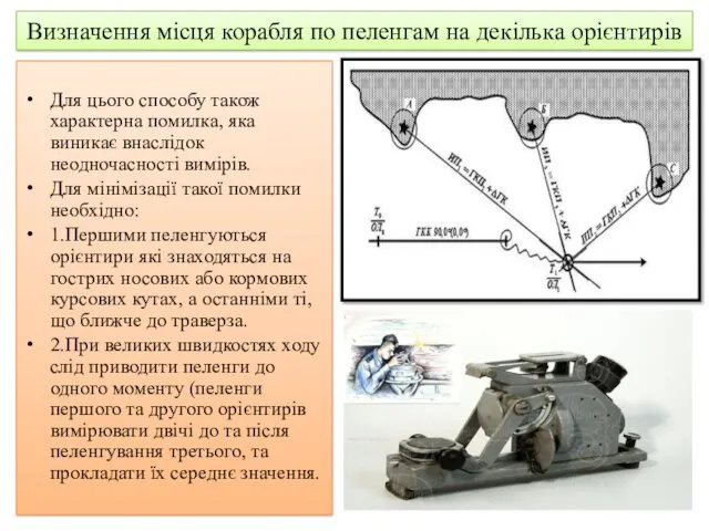 Визначення місця корабля по пеленгам на декілька орієнтирів Для цього