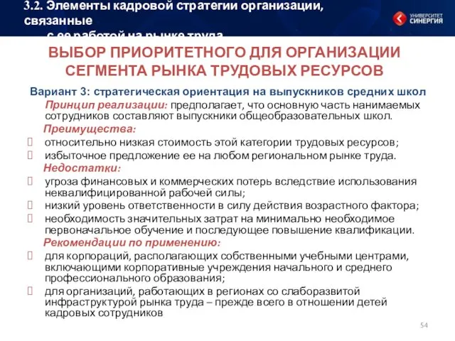 ВЫБОР ПРИОРИТЕТНОГО ДЛЯ ОРГАНИЗАЦИИ СЕГМЕНТА РЫНКА ТРУДОВЫХ РЕСУРСОВ Вариант 3: