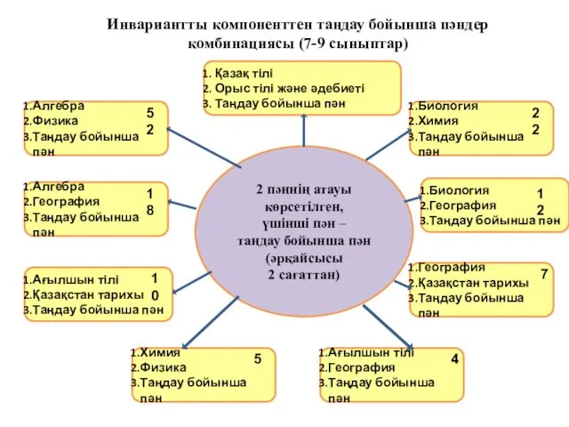 2 пәннің атауы көрсетілген, үшінші пән – таңдау бойынша пән