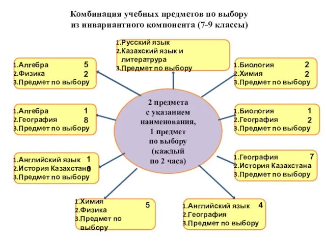 2 предмета с указанием наименования, 1 предмет по выбору (каждый