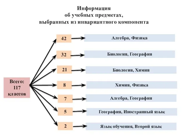 Информация об учебных предметах, выбранных из инвариантного компонента Всего: 117