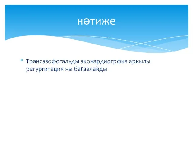 Трансэзофогальды эхокардиогрфия аркылы регургитация ны бағаалайды нәтиже