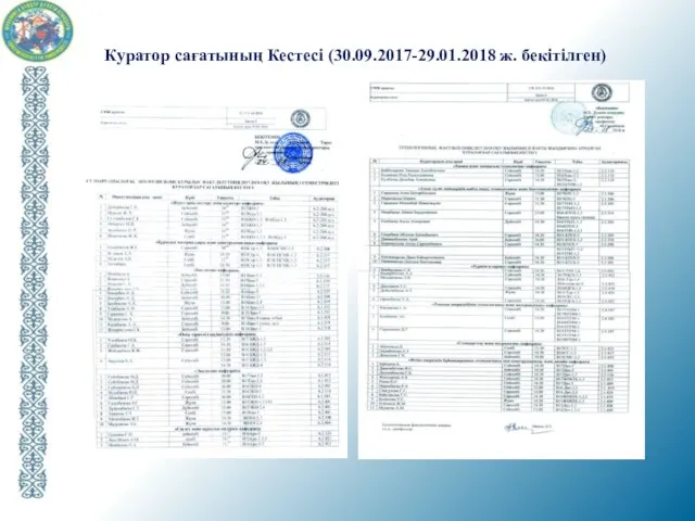 Куратор сағатының Кестесі (30.09.2017-29.01.2018 ж. бекітілген)