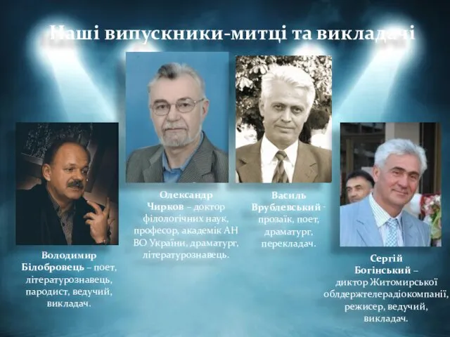 Володимир Білобровець – поет, літературознавець, пародист, ведучий, викладач. Олександр Чирков