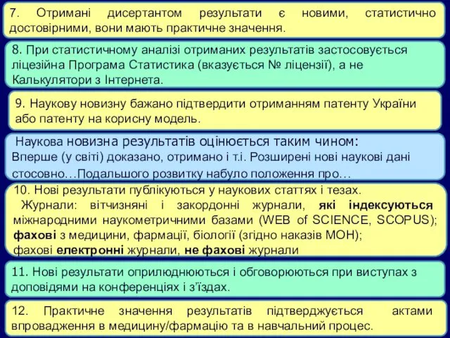 7. Отримані дисертантом результати є новими, статистично достовірними, вони мають