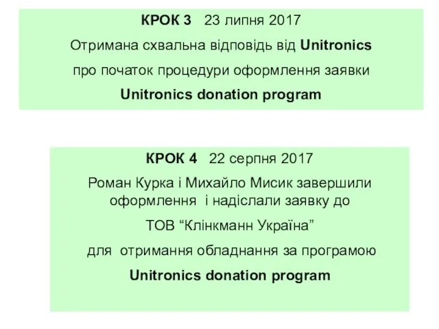 КРОК 3 23 липня 2017 Отримана схвальна відповідь від Unitronics про початок процедури