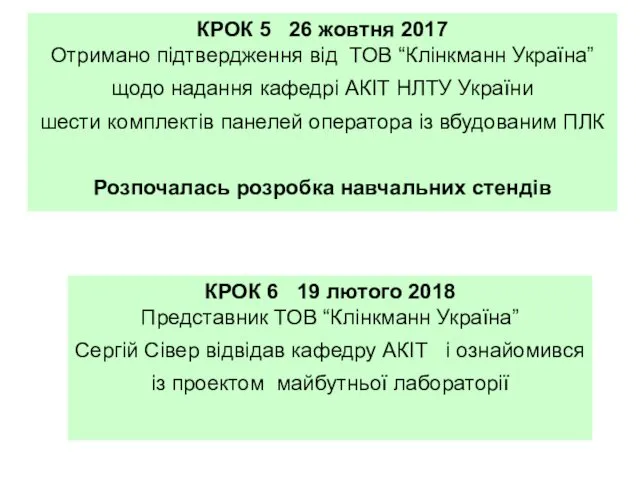 КРОК 5 26 жовтня 2017 Отримано підтвердження від ТОВ “Клінкманн Україна” щодо надання