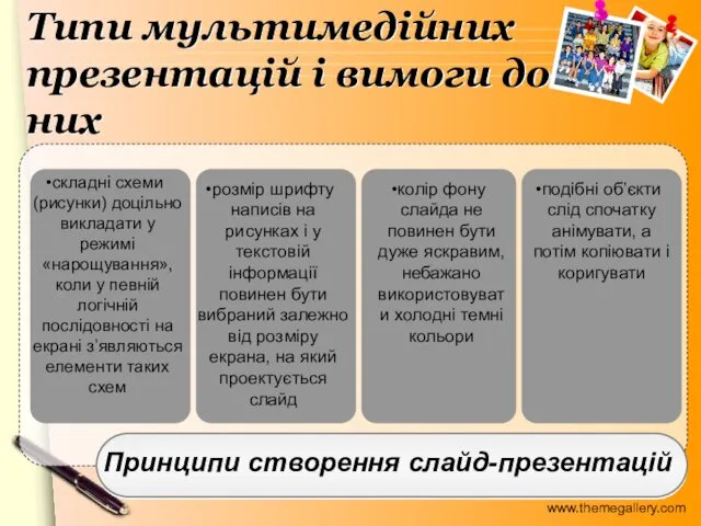 Типи мультимедійних презентацій і вимоги до них Принципи створення слайд-презентацій