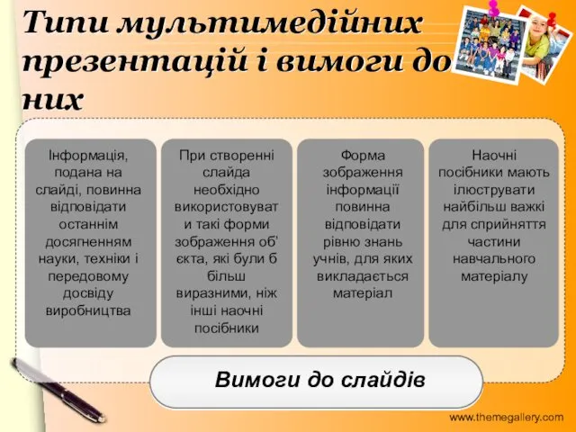 Типи мультимедійних презентацій і вимоги до них Вимоги до слайдів