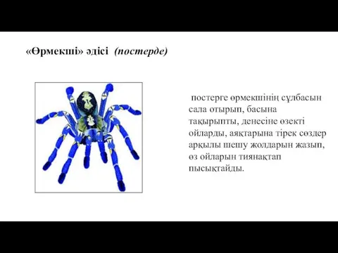 «Өрмекші» әдісі (постерде) постерге өрмекшінің сұлбасын сала отырып, басына тақырыпты,