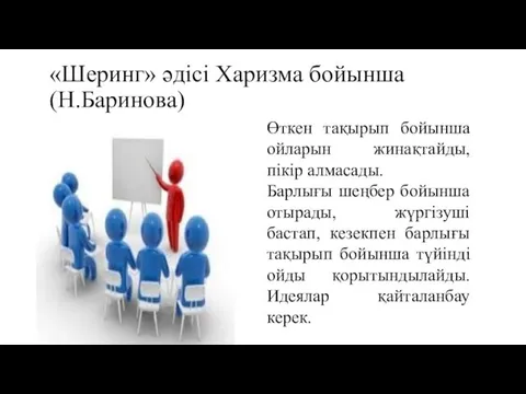 «Шеринг» әдісі Харизма бойынша (Н.Баринова) Өткен тақырып бойынша ойларын жинақтайды,