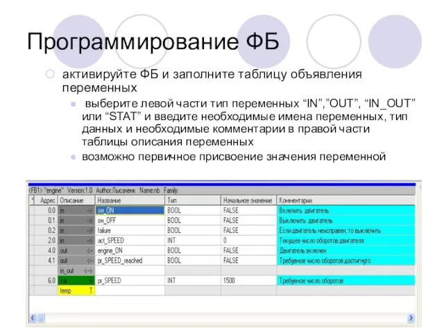 активируйте ФБ и заполните таблицу объявления переменных выберите левой части