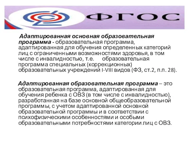 Адаптированная основная образовательная программа - образовательная программа, адаптированная для обучения