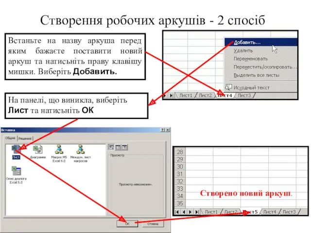 Створення робочих аркушів - 2 спосіб Встаньте на назву аркуша