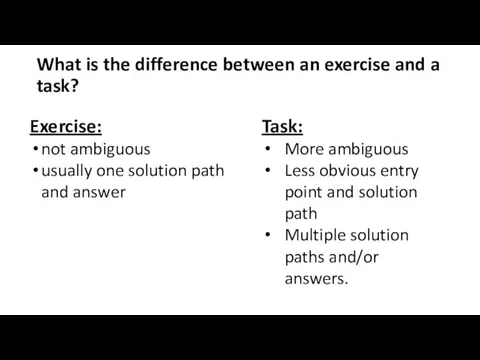 What is the difference between an exercise and a task? Exercise: not ambiguous