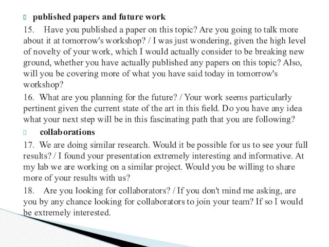 published papers and future work 15. Have you published a