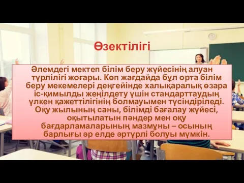 Әлемдегі мектеп білім беру жүйесінің алуан түрлілігі жоғары. Көп жағдайда