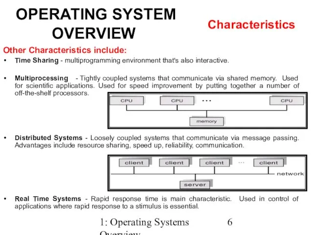 1: Operating Systems Overview Other Characteristics include: Time Sharing -