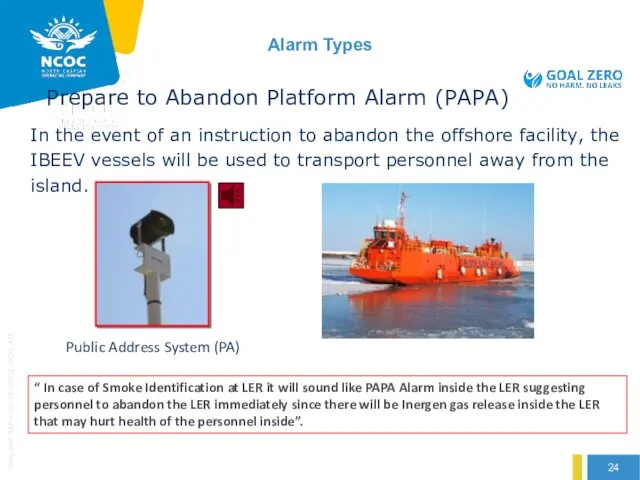 Alarm Types Prepare to Abandon Platform Alarm (PAPA) In the