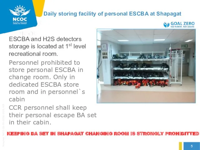 ESCBA and H2S detectors storage is located at 1st level